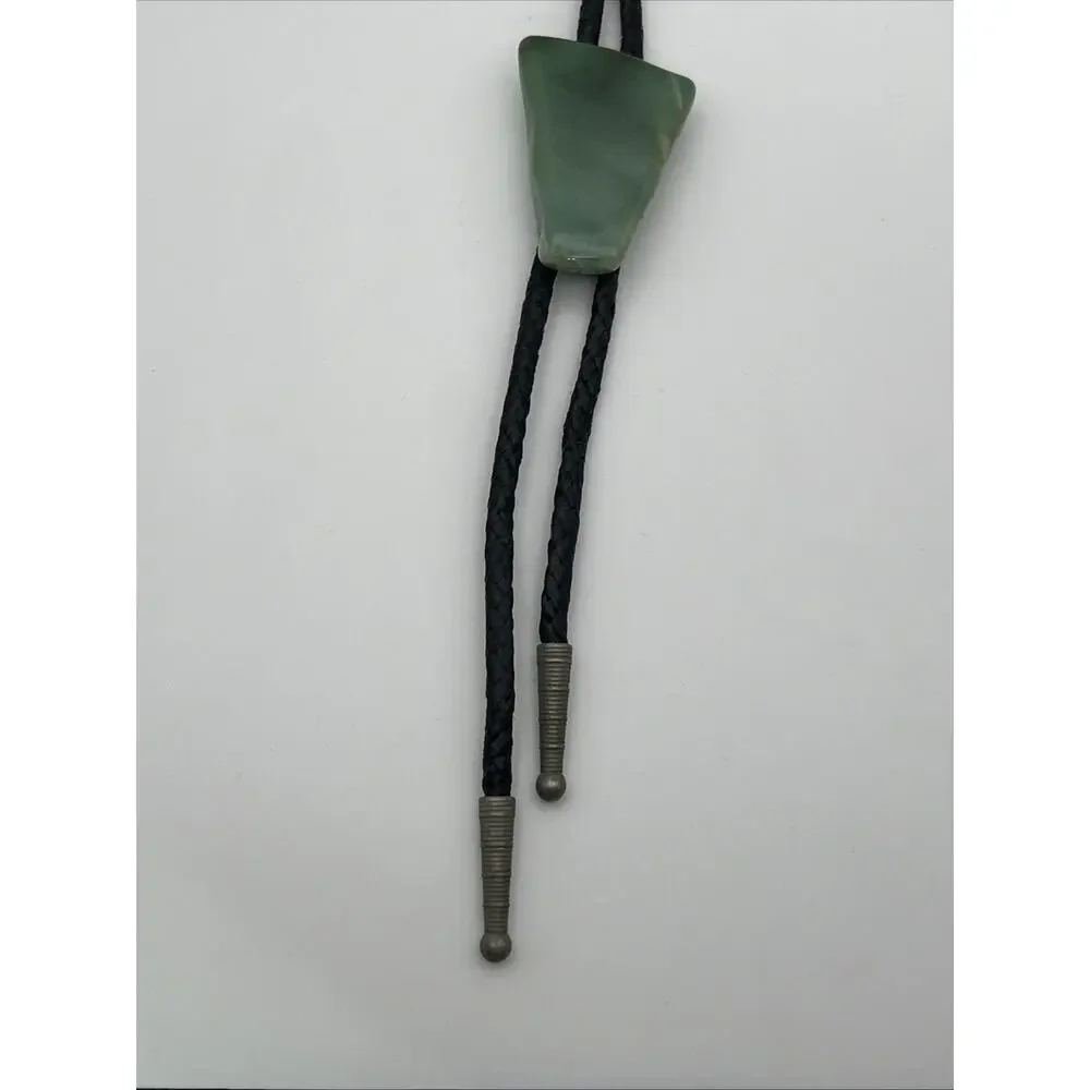 Green Aventurine Gemstone Slider Tie Braided Black Cord and Polished Stone 36